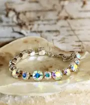 Crystal Aurora Borealis Mettalic Swarovski Crystal Bracelet In Sterling Plated