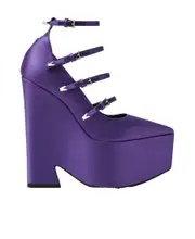 Versace Tempest Strappy Platform Pointed Toe Pumps 36.5 Purple