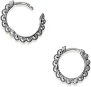 [JewelryWeb] 925 Sterling Silver Rhodium Plated Beaded Click Hoop Earrings Hinged Have a Design Measure 14.5mm in Diameter-Hoop Earring for Women