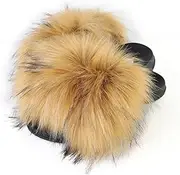 [HIPRETTYUS] Women's Faux Fur Slides, Open Toe Cute Fur Slippers, Indoor or Outdoor Comfortable Furry Slide Sandals with Fluffy Fur