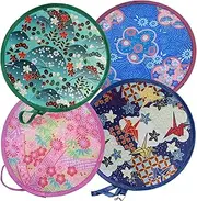 MXY Foldable Fan Round Japanese Style Summer Handheld Folding Fans Festival Wedding Party Decor Home Personal Decoration 4 Units Different Beautiful Patterns