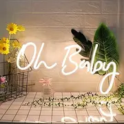 KUNBIGO Oh Baby Neon Light Signs, White LED Neon Sign Wall Decor with Power Adapter& Dimmable Switch Neon Lamp for Birthday Party Decor,Kid’s Room, Wedding House, Christmas (23.5×11.8 inches)