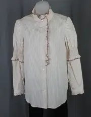See By Chloe NWT Beige White Striped Cotton Button Down Ruffle Blouse Top 34 2