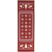 Beauvillé, Balade en Hiver Red & Beige Luxury French Christmas Table Runner, NEW