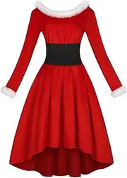 [Generic] Mrs Claus Costume for Women,Vintage Christmas Dress Santa Dress Mrs Claus Costume | Long Sleeve Women's Santa Dress for Christmas Parties, Valentine's Day, Anniversaries