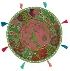17" Indien Vintage Floor Pillow Cover Throw With Bohemian Patchwork Light Green