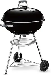 [weber] Compact Kettle Charcoal Grill Barbecue, 57cm | BBQ Grill with Lid Cover, Stand & Wheels | Freestanding Outdoor Oven, Smoker & Outdoor Cooker with Porcelain-Enamelled Bowl - Black (1321004)