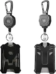 Retractable Badge Holder,YQQZQ 2 Packs Heavy Duty Keychain with ID Card Holder and 31.5 Inch Length Retractable Steel Badge Reel