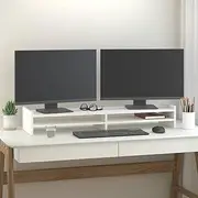 Solid Wood Pine Monitor Stand, White, 100x27x15 cm - Ergonomic Desktop Riser for Computer with Storage, Stable and Sturdy, Minimalist Design