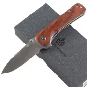 QSP Hawk Linerlock Folding Knife with Pocket Clip Mkuruti Wood Handle QS131O1