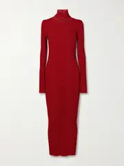 [Isabel Marant] Isabel Marant - Josita Metallic Ribbed-knit Turtleneck Maxi Dress - Red - FR 34 FR 34 Red