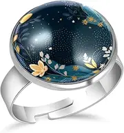 [FVQL] Ring for Women Girls, abstract pattern design, 1.7cm/0.67inch, Glass, glass