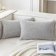 ANRODUO Pack of 2 Light Grey Throw Pillow Covers with Corduroy Cushion Case 12x20 Cute and Soft Boho Throw Pillow Covers Decorative Pillows Covers for Bed Couch Sofa and Living Room Euro Home Decor