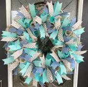 Beach, Farmhouse, Cottage, Everyday Deco Mesh Wreath Home Decor Decoration Denim