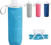 Collapsible Water Bottles Leakproof Valve Reusable BPA Free Silicone Foldable Travel Water Bottle for Gym Camping Hiking Travel Sports Lightweight Durable 20oz (Light Blue)
