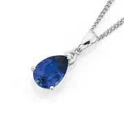 9ct White Gold Created Ceylon Sapphire & Diamond Pendant in Blue