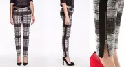 Rebecca Minkoff Women's Nicholas Pants BLACK GREY Checkered Wool Leather Zipper