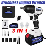 Cordless Electric Impact Wrench Gun 1/2'' Driver Li-ion Battery 620Nm Power Case
