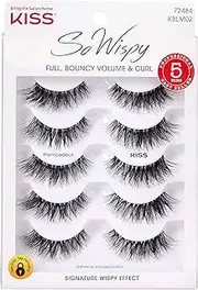 KISS So Wispy False Eyelashes Multipack in Style Pompadour, Volume & Curl Lash Extensions Look, Cruelty Free Synthetic Lashes, Crisscross Pattern, Reusable and contact lens friendly, 5-Pair