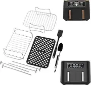 [Azragon] Ninja Dual Air Fryer (9-in-1), 2 Stainless Steel Racks, Heat-Insulated Clip, Oil Brush, 4 Sausage Skewers, 1 Mat, and Convection Oven Rectangular Shelf. (9pcs)