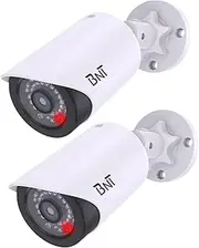 BNT Dummy Fake Security Camera, with One Red LED Light at Night, for Home and Businesses Security Indoor/Outdoor (2 Pack, White)