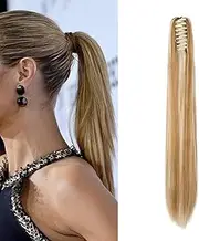 Braid Hairpiece Ponytail Hair Extensions Straight Clip in Ponytail Extensions Claw Like Real Hair Straight Hair Synthetic Hair Long Voluminous (Dark Blonde & Bleach Blonde)