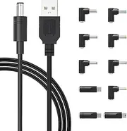 USB to DC 5V Power Cord, Universal 5.5x2.1mm Plug Jack Charging Cable with 10 Connector Tips (5.5x2.5, 4.8x1.7, 4.0x1.7, 4.0x1.35, 3.5x1.35, 3.0x1.1, 2.5x0.7, Micro USB, Type-C, Mini USB)