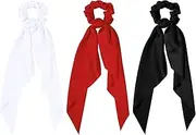 Hair Scarf Bow for Women Girls Thick Thin Fine Hair Accessories Silky Satin Ribbon Knotted Bow Hair Scrunchies Ties Elastic Bands (Black,White,Red)