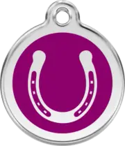 Red Dingo Horse Shoe Purple Tag - Lifetime Guarantee - Cat, Dog, Pet ID Tag Engr