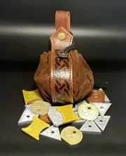 TTRPG, Cosplay, LARP Coin Pouch with 15 Plastic Coins - Cp, Sp, Ep, Gp, Pp