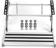 RV Foldaway Entry Single Step with LED Light M10 Mounting Bearing 150KG Antiskid Aluminum Alloy Ideal for Motorhomes and Caravans