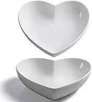 Keponbee 2 pcs Porcelain Big Heart-shaped Bowls White Deep Heart Plates Salad Bowl/Fruit Bowl for Desserts/Pasta/Dinner, 8 inch