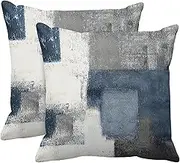 Emvency Set of 2 Decorative Throw Pillow Covers Cases Blue and Grey Abstract Art Painting Modern Double Sided Home Square Decor Pillow Case Cover Cushion Sofa 20" X 20" Pillowcases