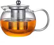 HiWomo 1300ml Glass Teapot with Removable Stainless Steel Infuser,Stovetop Safe Clear Tea Kettle,Blooming and Loose Leaf Tea Maker