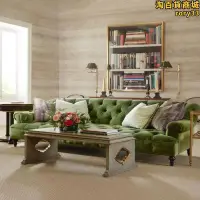 在飛比找露天拍賣優惠-法式復古橄欖綠實木沙發美式小戶型客廳絲絨拉扣高背雙人三人沙發
