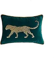 Luxury Embroidery Leopard Throw Pillowcase Gold Embroidered Velvet Cloth Cushion Cover Decorative Leopard Print Cheetah Pillows Case for Preppy Stuff Room 1PCS (14"x20"Color-1)