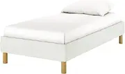 Bed Base Frame Upholstered Linen Fabric Solid Wooden Framework Off White (Single)