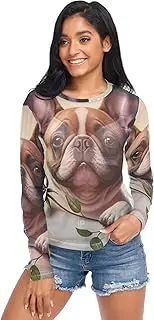 [RPLIFE] French Bulldog Rose Long Sleeve Fishnet Top, Sheer Tops for Women Sexy S-XXL