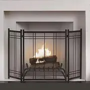 Simple Foldable Fireplace Screen Black, Large 130cm Rustic Partition Fire Spark Guard for Flame Furnace/Gas Fireplace, Anti-Scald