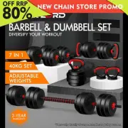 BLACK LORD 40kg Dumbbell Set 6in1 Adjustable Barbell Kettlebell Home Gym Fitness