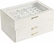 AOSIFIEL Jewelry Box 3-Layer with Clear Acrylic Lid and Faux Leather for Women, Teen Girls and Kids - Large Capacity, Big Jewelry Case, Jewelry Chest