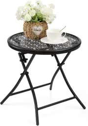 Folding Outdoor Side Tables, anti Rust Small Patio Table round Metal End Table W