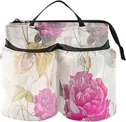 [GuoChe] Briefcase Cup Holder Free Hand Pink Roses Flower Modern Travel Mug Holder Hold Two Coffee Mugs for Airplane Travelers