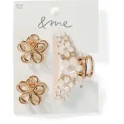 &me Women's Floral Detail Claw Clip 3 Pack - Gold & White