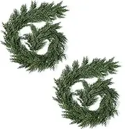 2 Pack Christmas Cedar Garland Artificial Pine Cypress Vines Faux Christmas Evergreen Garland Mantle Fireplace Cascading Garland for Indoor Outdoor Table Stairs Winter Decoration(6 ft)