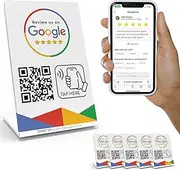 MESSAGENES Review Tap Stand - 5-Stands Pack - QR & Tap NFC Stand - Boost Google Reviews - iPhone & Android - White