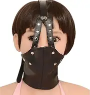 SM Head Harness Mask with Mouth Gag BDSM Soft Leather Head Harness PVC Mouth Gag Ball Bondage Flirting Adjustable Head Harness Mask Sex Toys for Couples