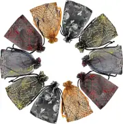 100pcs Halloween Organza Bag 4x6,Black Mesh Drawstring Gift Bags Small Hallow...