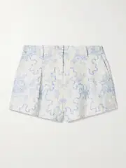 [LOVESHACKFANCY] LOVESHACKFANCY - Lacette Pleated Printed Linen Shorts - Blue - US12 US 12 Blue