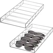 [SOUJOY] 2 Pack Acrylic Sunglasses Organizer, 6 Slot Clear Eyeglasses Storage Case, Stackable Eyewear Display Tray for Sunglasses, Fashion Eye Wear, Protective Glasses
